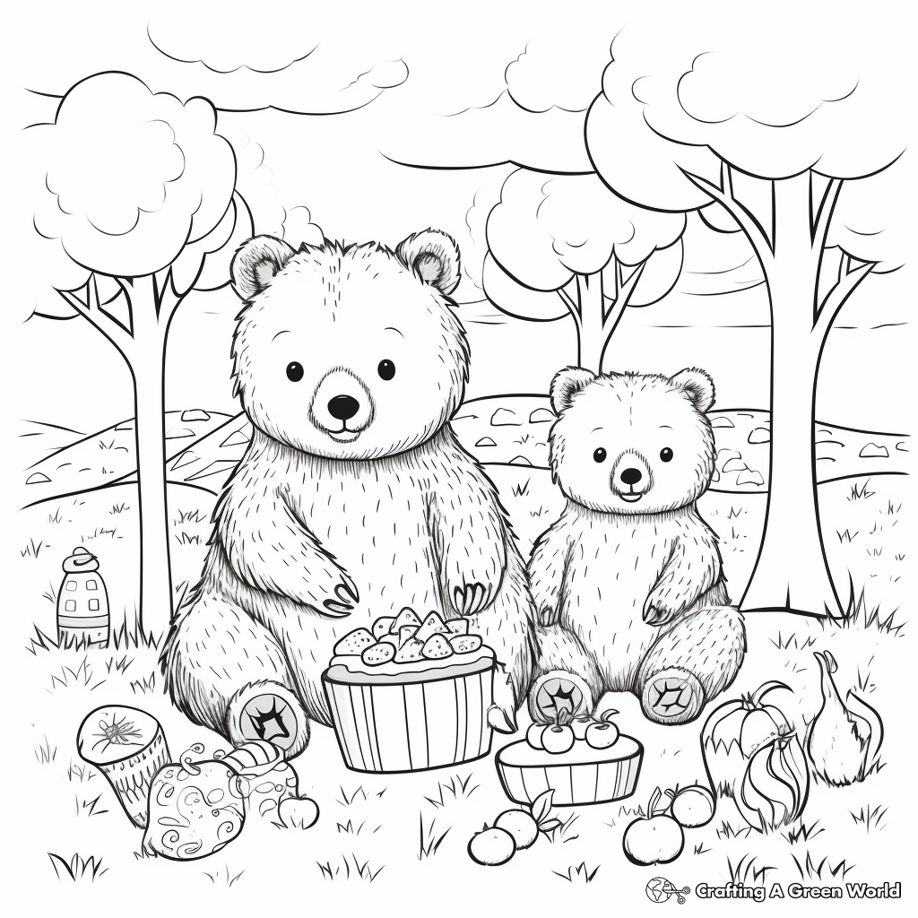 Mama Bear with Picnic Basket Coloring Pages 1