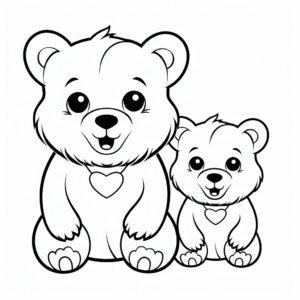 Mama Bear with Twins Coloring Pages 1