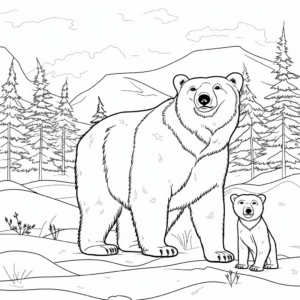 Mama Polar Bear Coloring Pages With Snow Scene 1