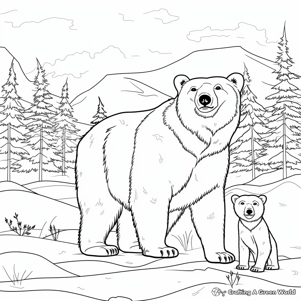 Mama Polar Bear Coloring Pages With Snow Scene 1
