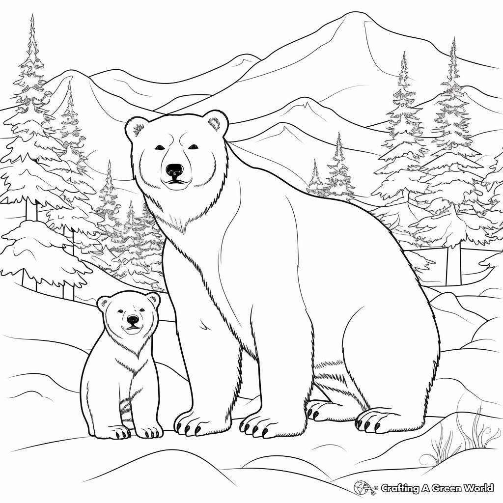 Mama Polar Bear Coloring Pages With Snow Scene 3