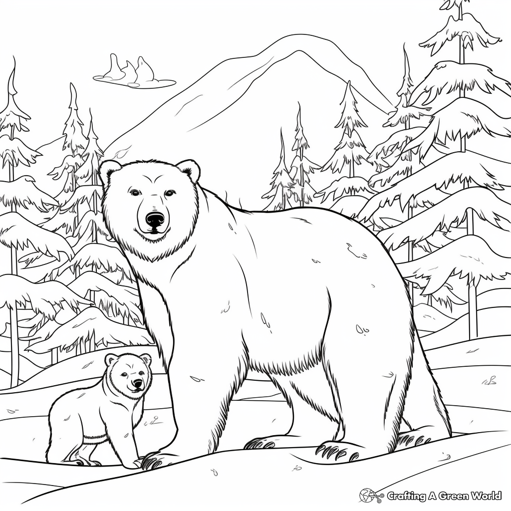 Mama Polar Bear Coloring Pages With Snow Scene 4