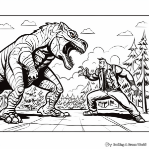 Man Versus Giganotosaurus: Battle Scene Coloring Pages 2