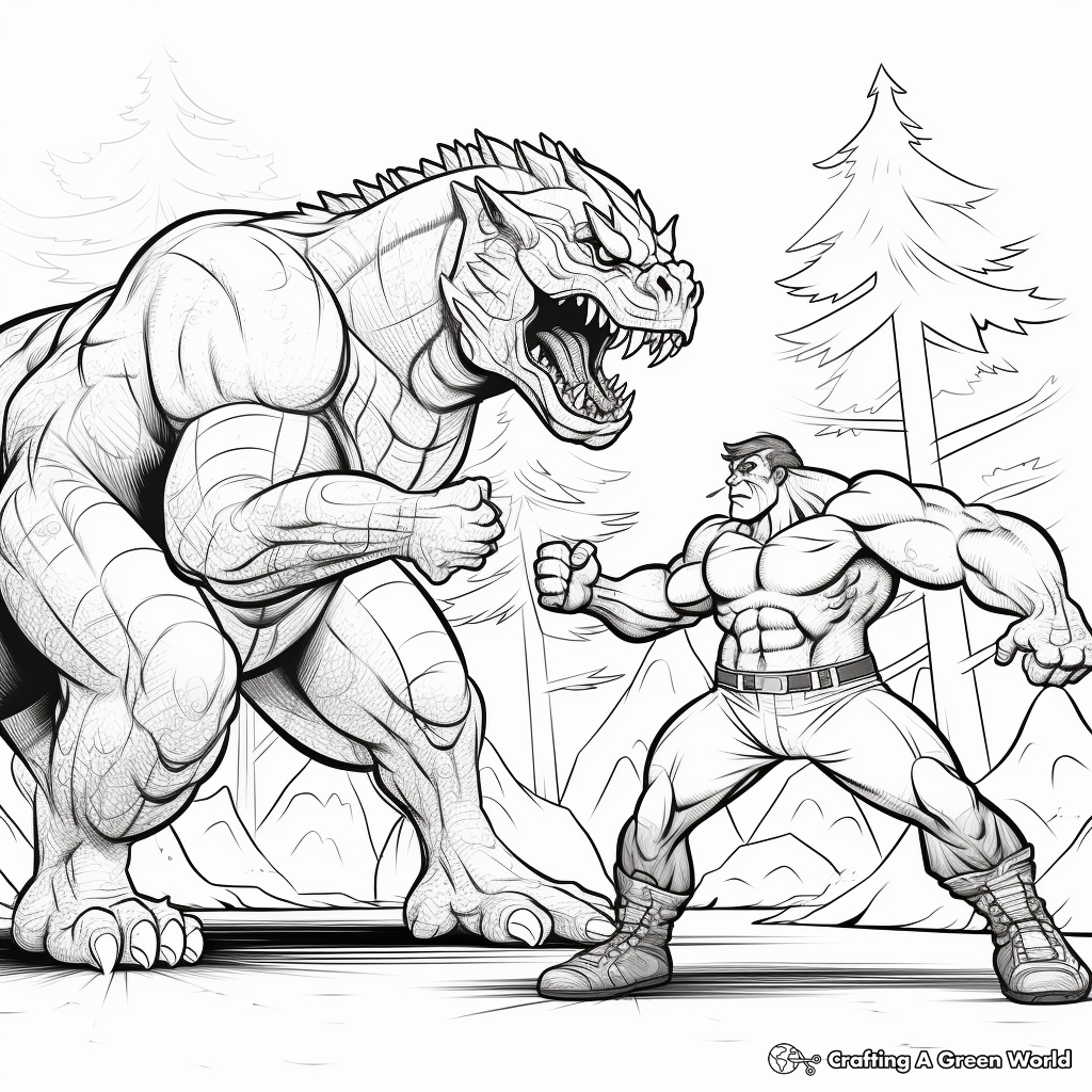 Man Versus Giganotosaurus: Battle Scene Coloring Pages 3