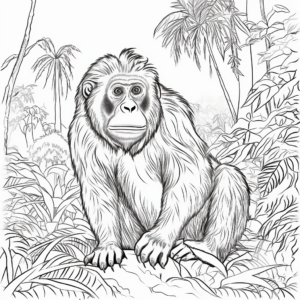 Mandril in the Wild: Jungle-Scene Coloring Pages 1