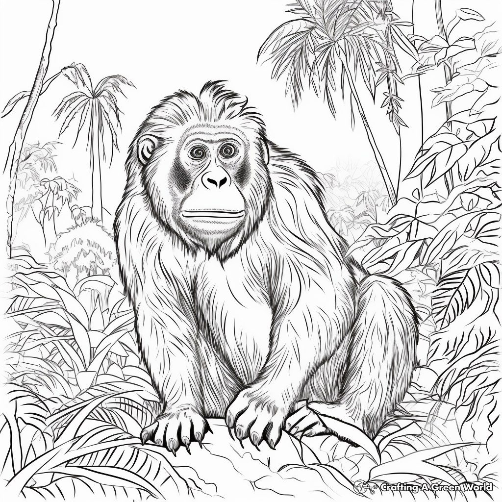 Mandril in the Wild: Jungle-Scene Coloring Pages 1