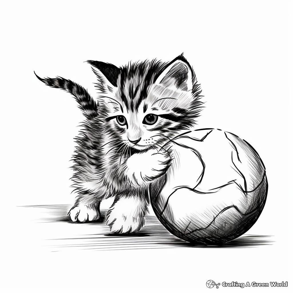 Manx Kitten Playing with Ball Coloring Pages 1