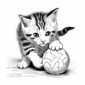 Manx Kitten Playing with Ball Coloring Pages 2