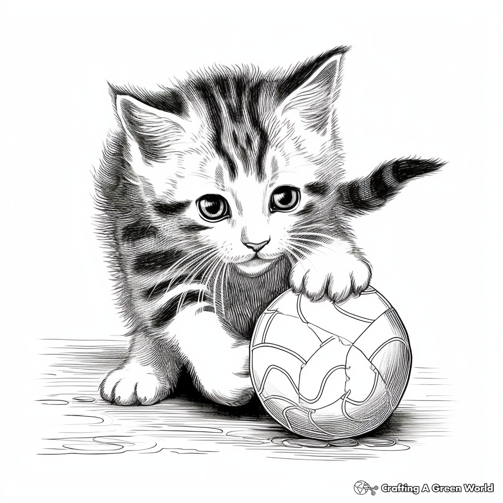 Manx Kitten Playing with Ball Coloring Pages 2