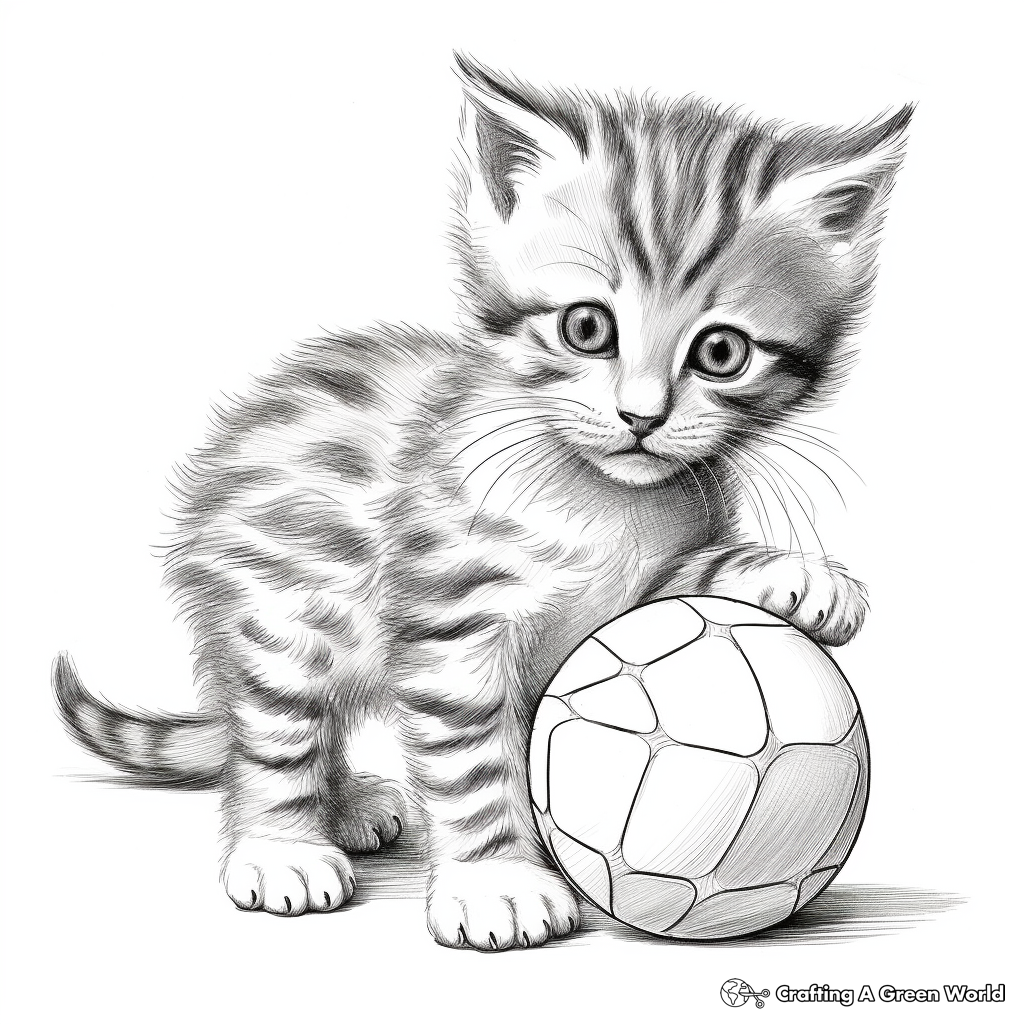Manx Kitten Playing with Ball Coloring Pages 3