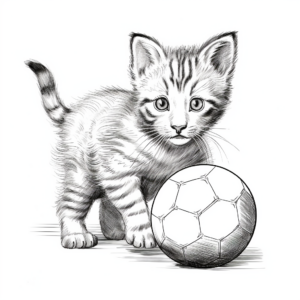 Manx Kitten Playing with Ball Coloring Pages 4