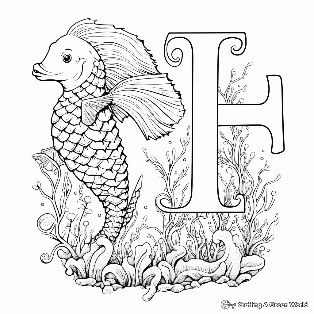 Marine Alphabet Coloring Pages: Aquatic animals and letters 2