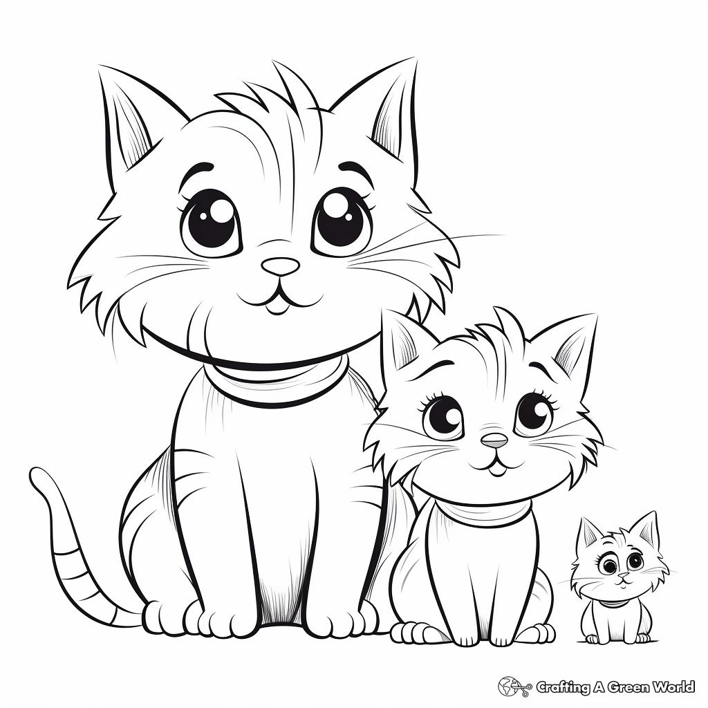 Maternal Cat and Kitten Coloring Pages 3