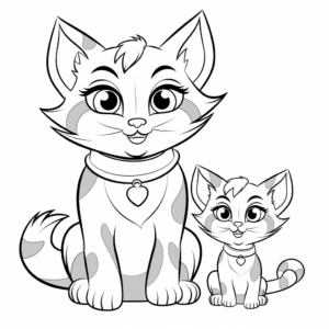 Maternal Cat and Kitten Coloring Pages 4