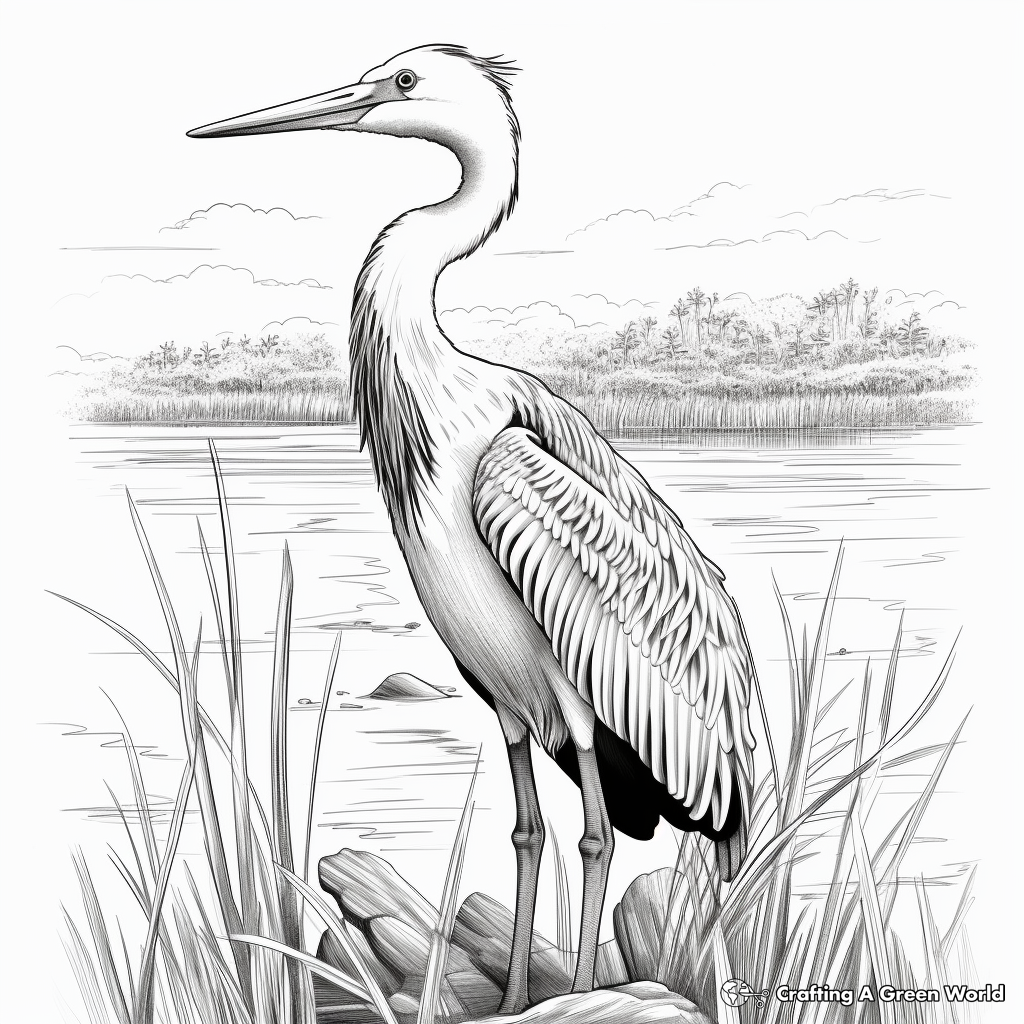 Mature Blue Heron Coloring Pages for Adults 1