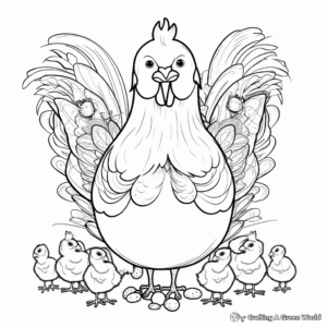 Meditative Hen With Chicks Coloring Pages 2
