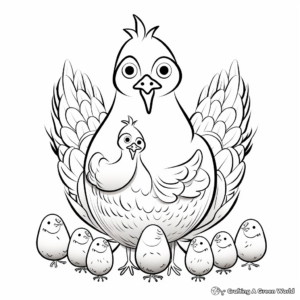 Meditative Hen With Chicks Coloring Pages 4
