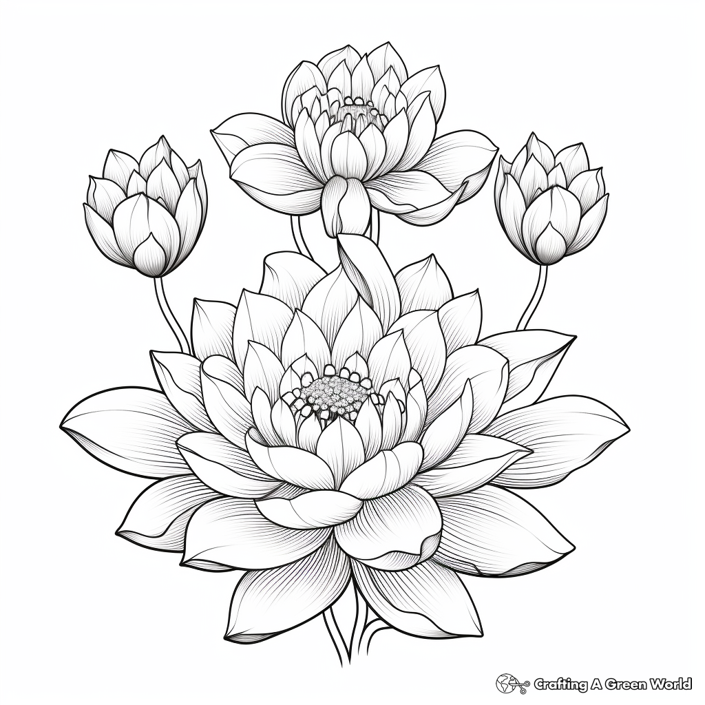 Meditative Multi-Lotus Coloring Pages 1