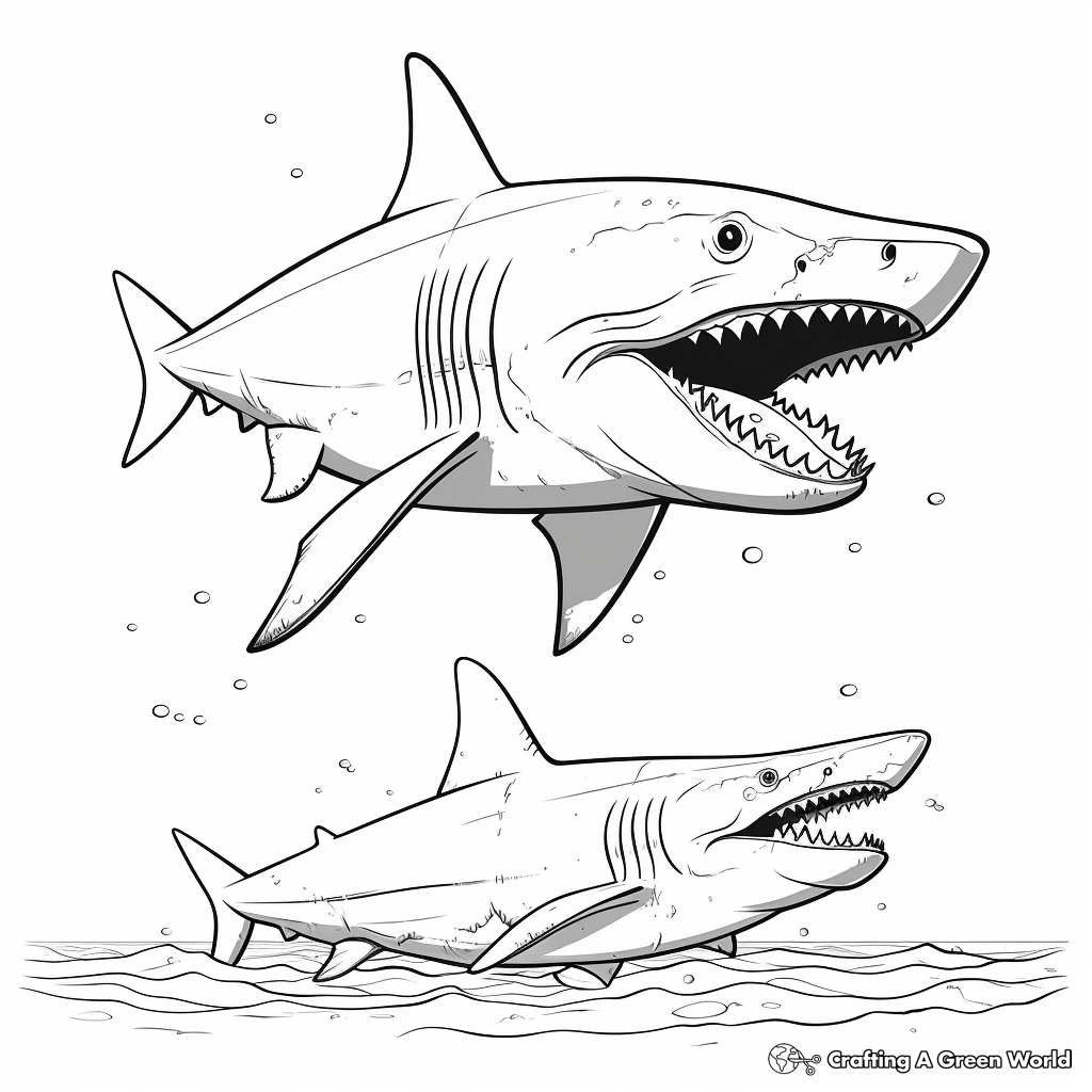 Megalodon vs Great White Shark Coloring Pages 1