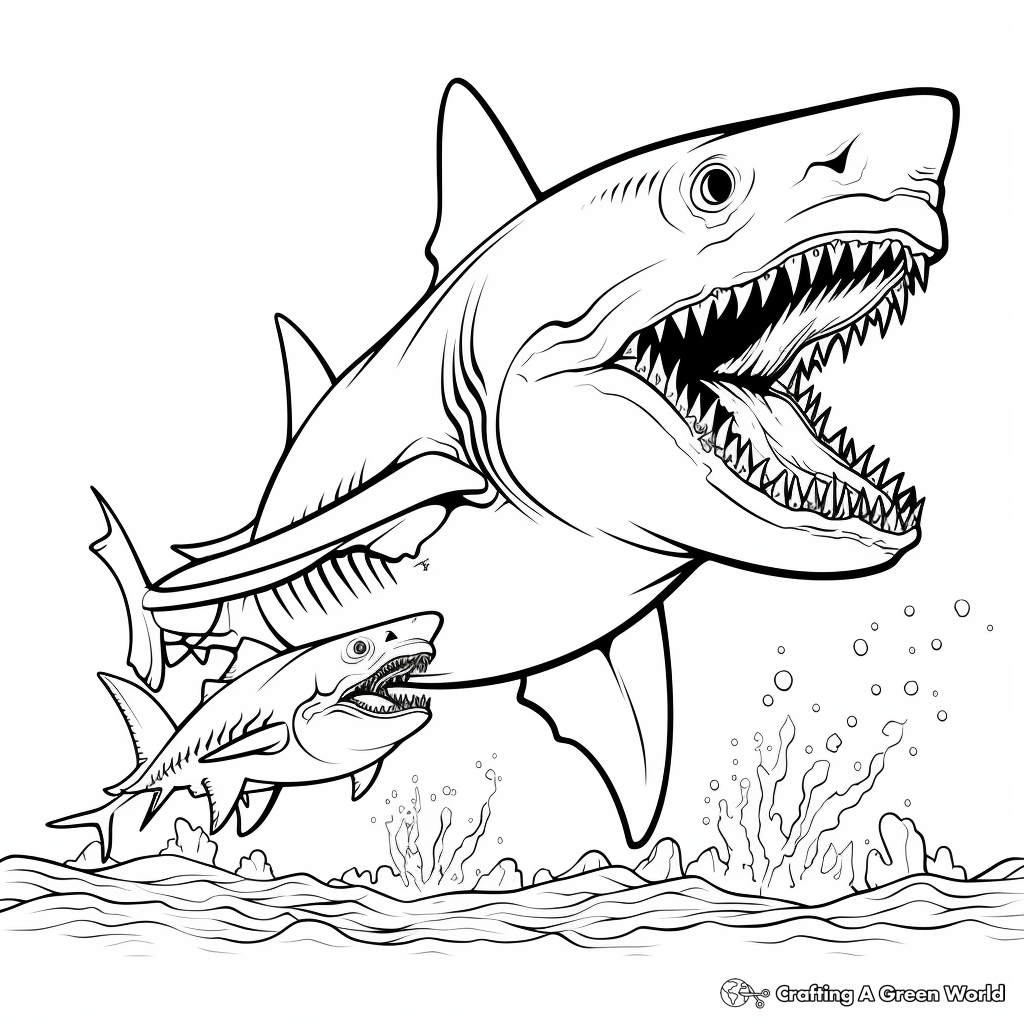 Megalodon vs Great White Shark Coloring Pages 3