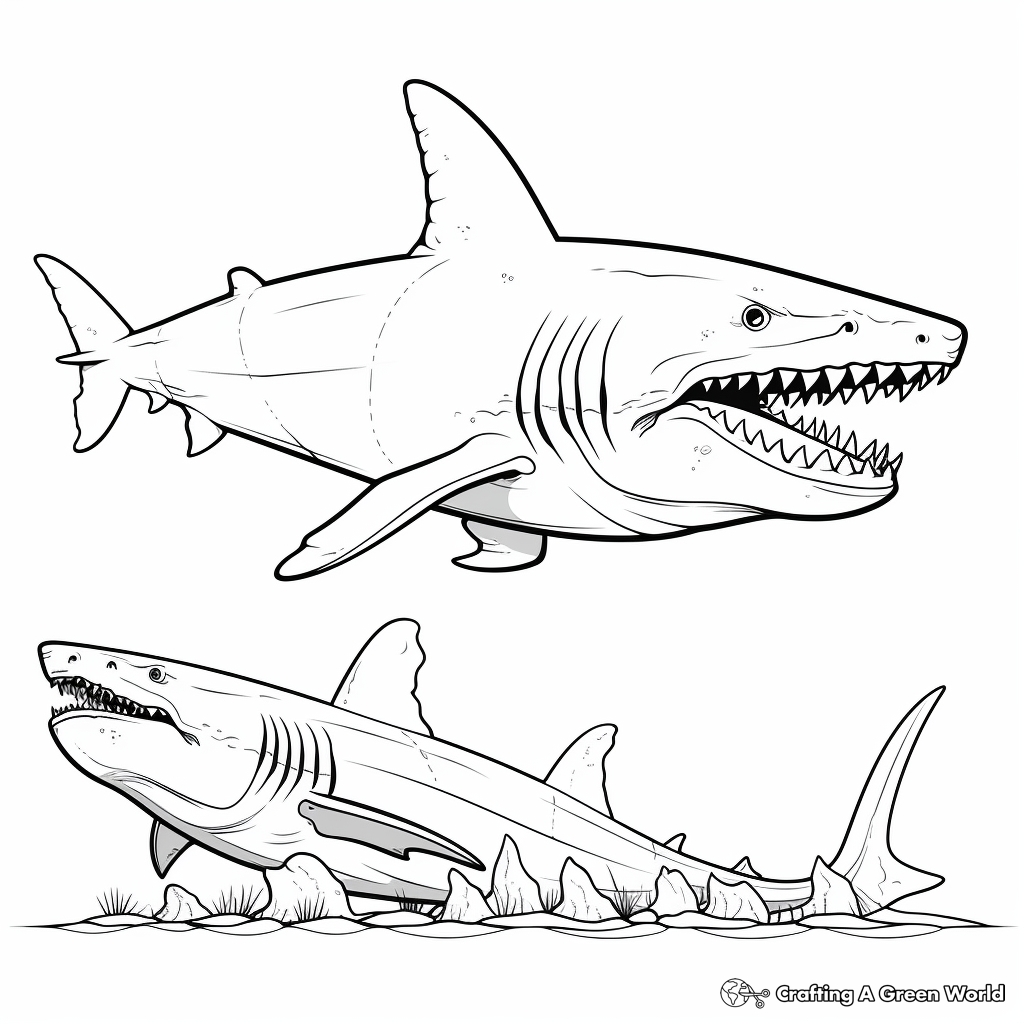 Megalodon vs Great White Shark Coloring Pages 4