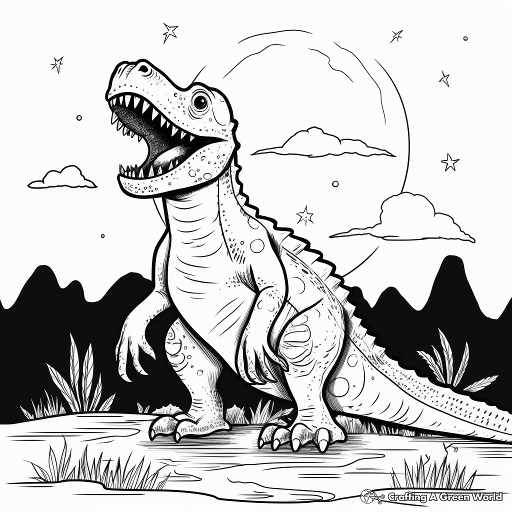 Megalosaurus in the Night Coloring Pages 1