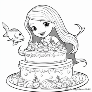 Mermaid and Dolphin Cake Coloring Pages 1