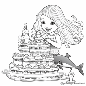 Mermaid and Dolphin Cake Coloring Pages 2