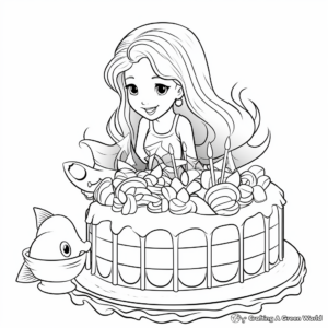 Mermaid and Dolphin Cake Coloring Pages 3