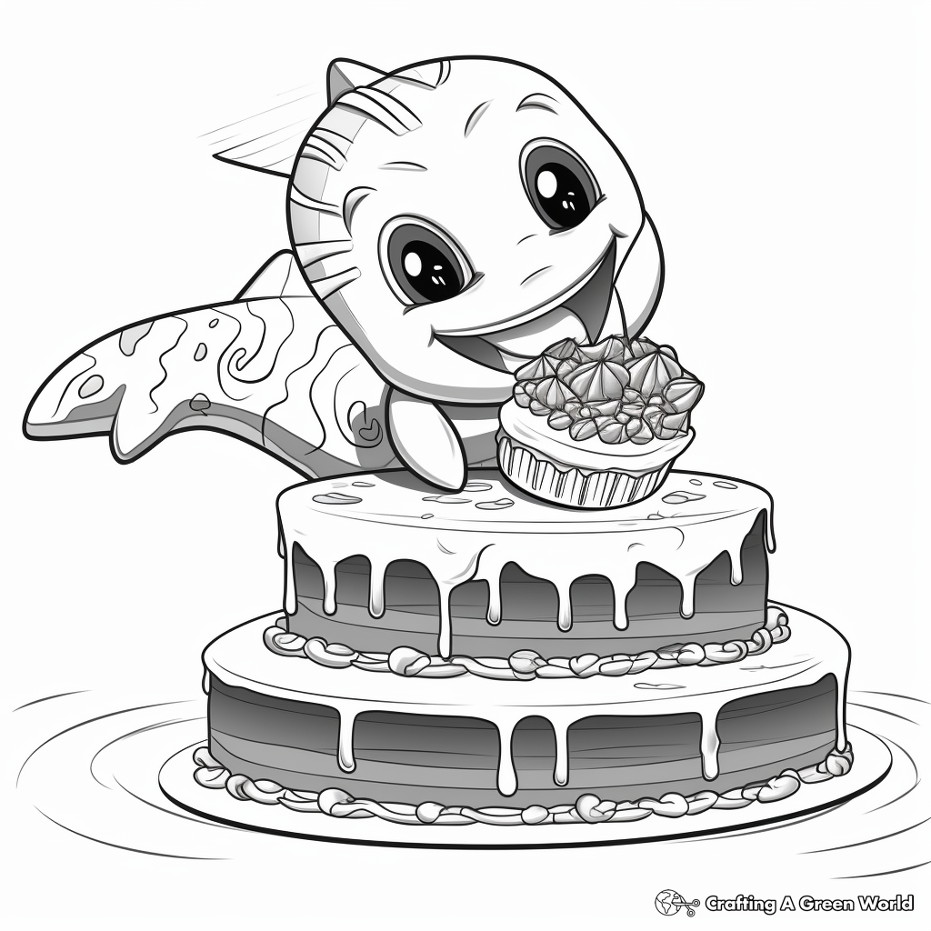 Mermaid and Dolphin Cake Coloring Pages 4