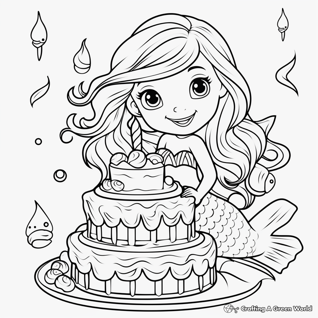 Mermaid and Sea Creature Cake Coloring Pages 1
