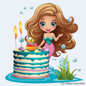 Mermaid and Sea Creature Cake Coloring Pages 3