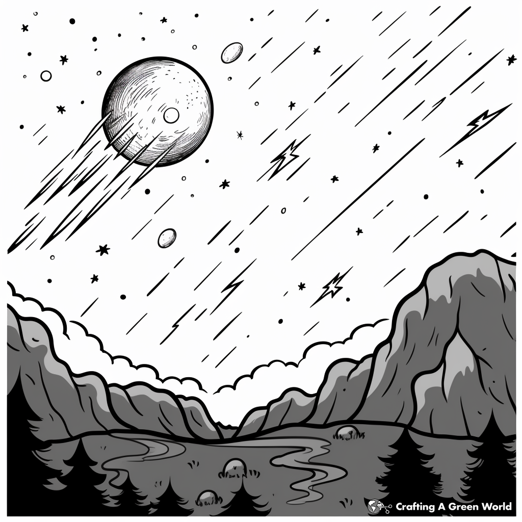Meteor Shower Fireball Coloring Sheets 1