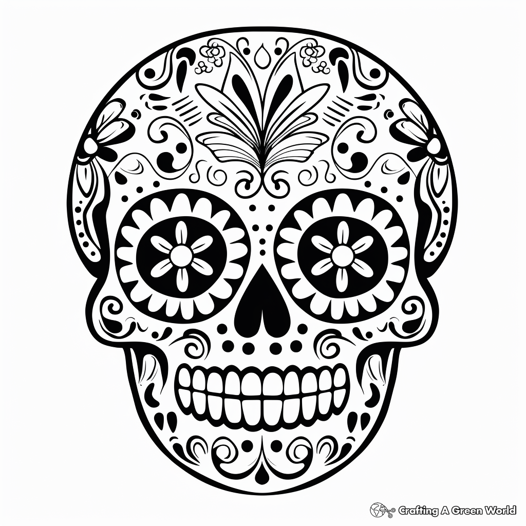 Mexican Folk Art Sugar Skull Coloring Pages 1