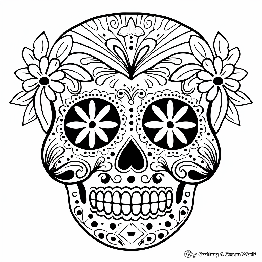 Mexican Folk Art Sugar Skull Coloring Pages 3