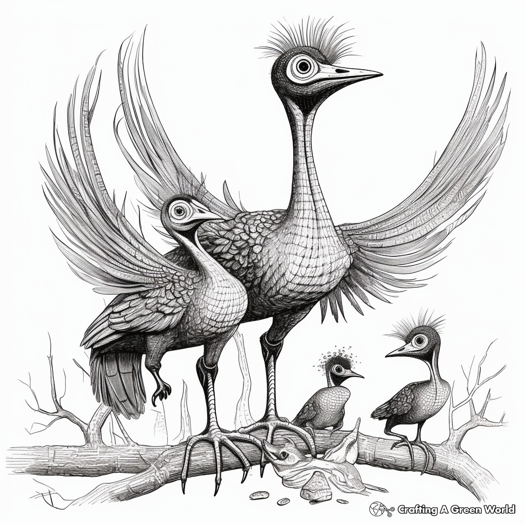 Microraptor Family Coloring Pages: Male, Female, and Hatchlings 1