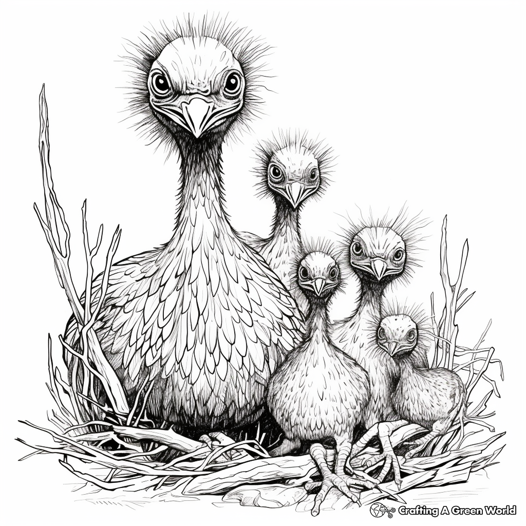 Microraptor Family Coloring Pages: Male, Female, and Hatchlings 2