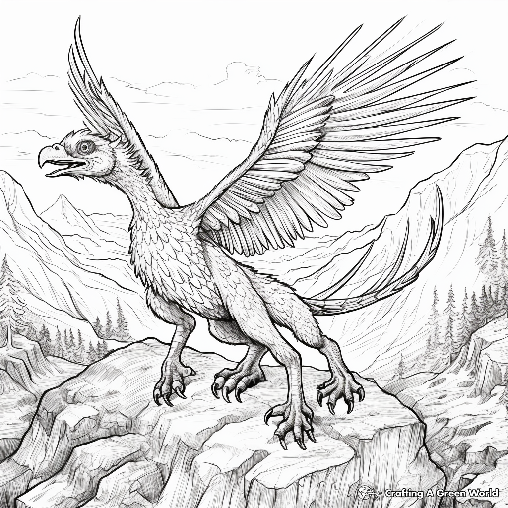 Microraptor Hunting Scene Coloring Pages 1