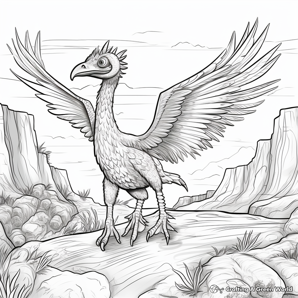 Microraptor Hunting Scene Coloring Pages 3