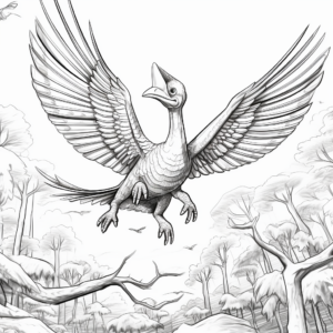 Microraptor in its Natural Habitat: Forest Scene Coloring Pages 2