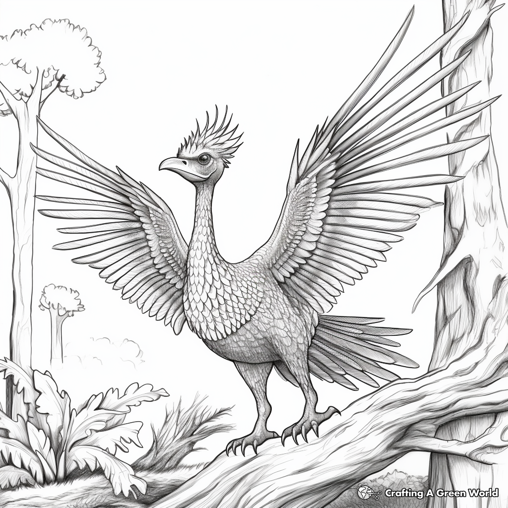 Microraptor in its Natural Habitat: Forest Scene Coloring Pages 3