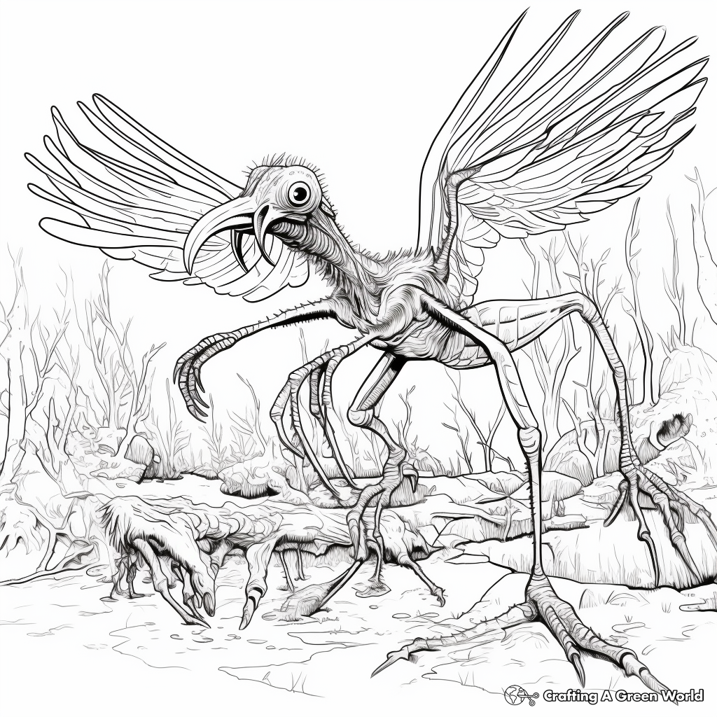 Microraptor Vs. Prehistoric Insects Coloring Page 1