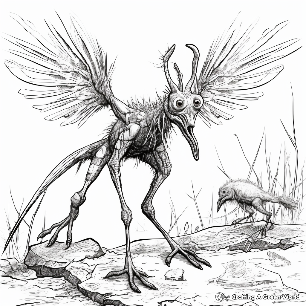 Microraptor Vs. Prehistoric Insects Coloring Page 3