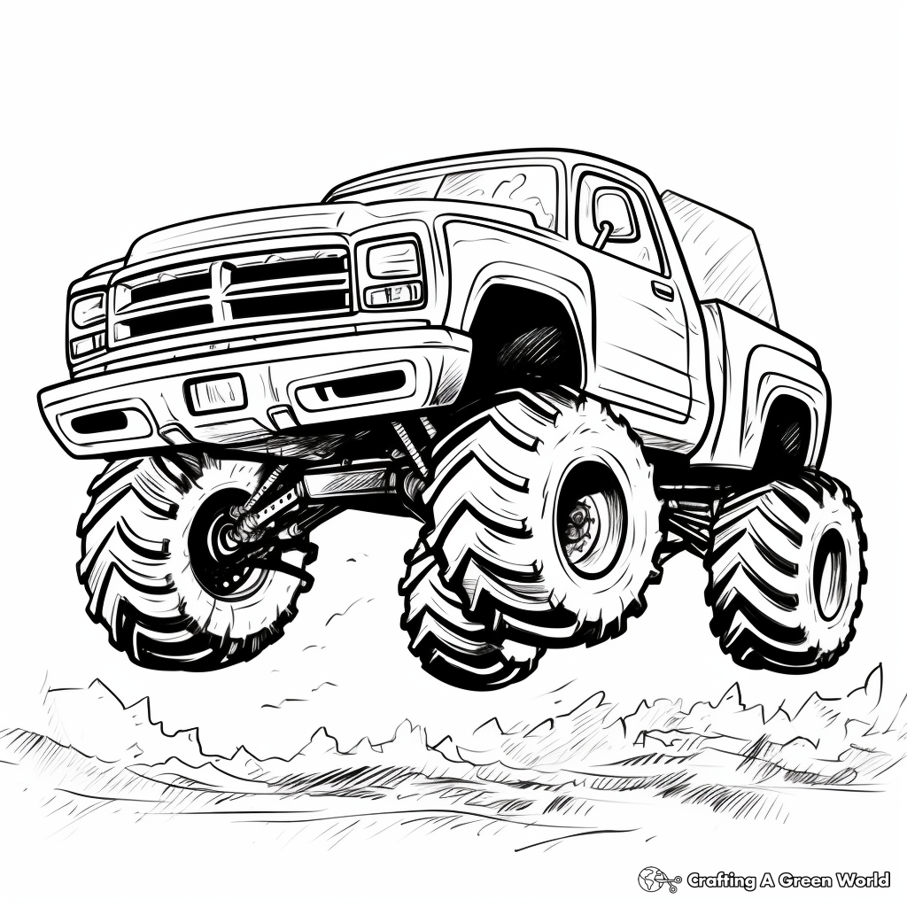 Mid-air Monster Truck Jump Coloring Pages 1