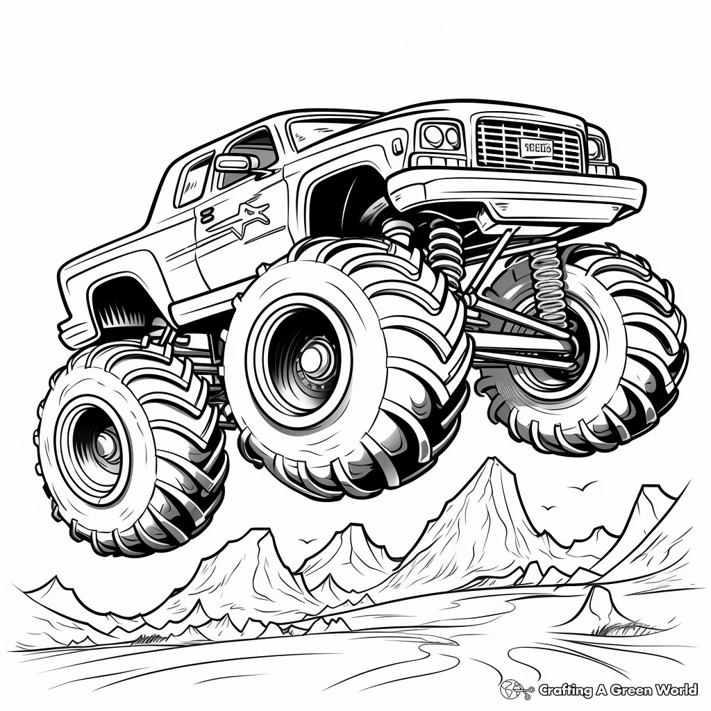 Mid-air Monster Truck Jump Coloring Pages 4