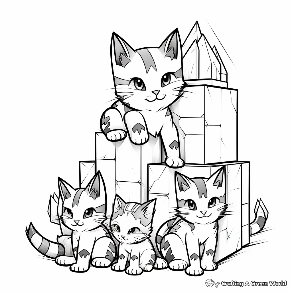 Minecraft Cat Family Coloring Pages: Parents and Kittens 2