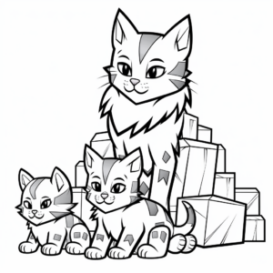 Minecraft Cat Family Coloring Pages: Parents and Kittens 4
