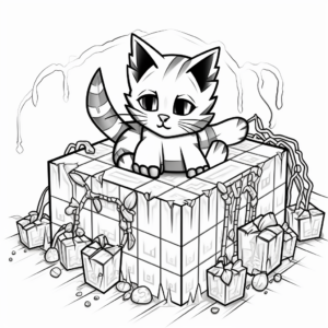Minecraft Cat in Cave Spider-Scene Coloring Pages 1