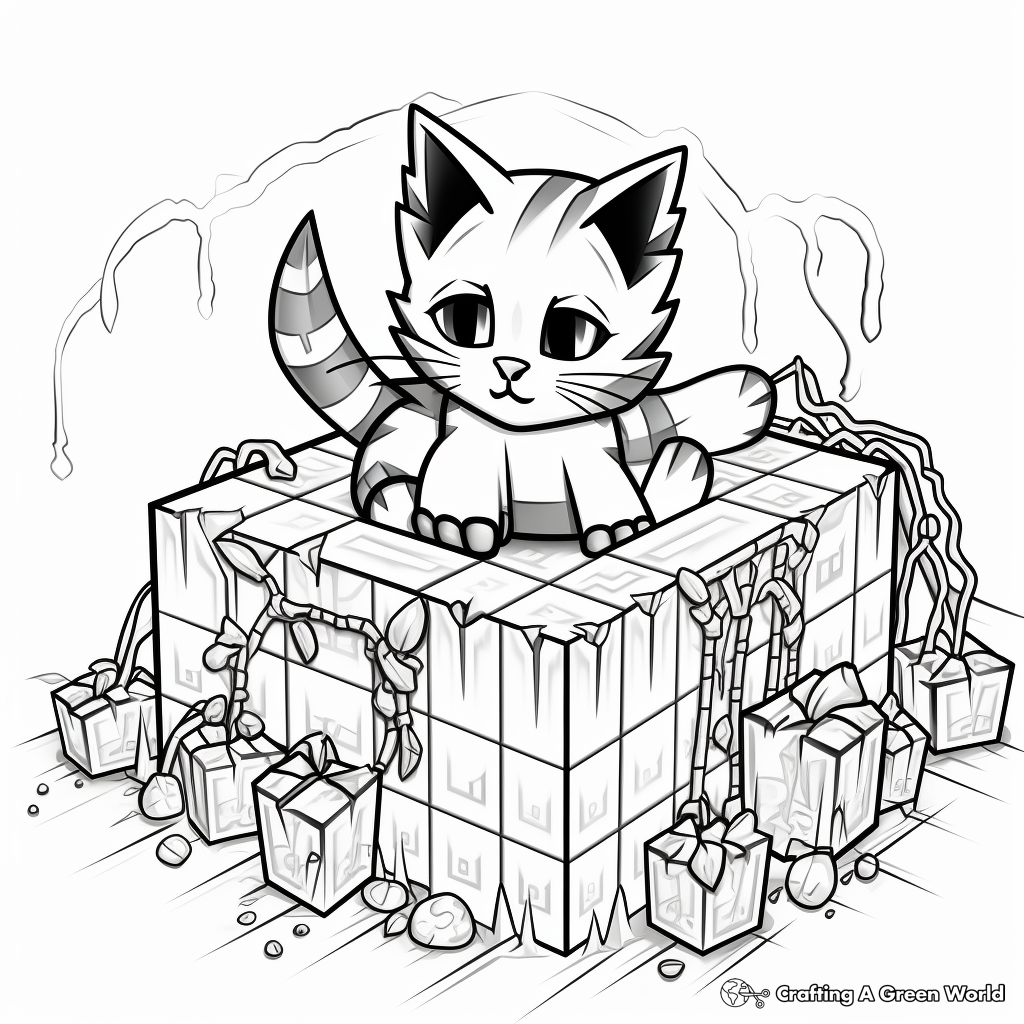 Minecraft Cat in Cave Spider-Scene Coloring Pages 1