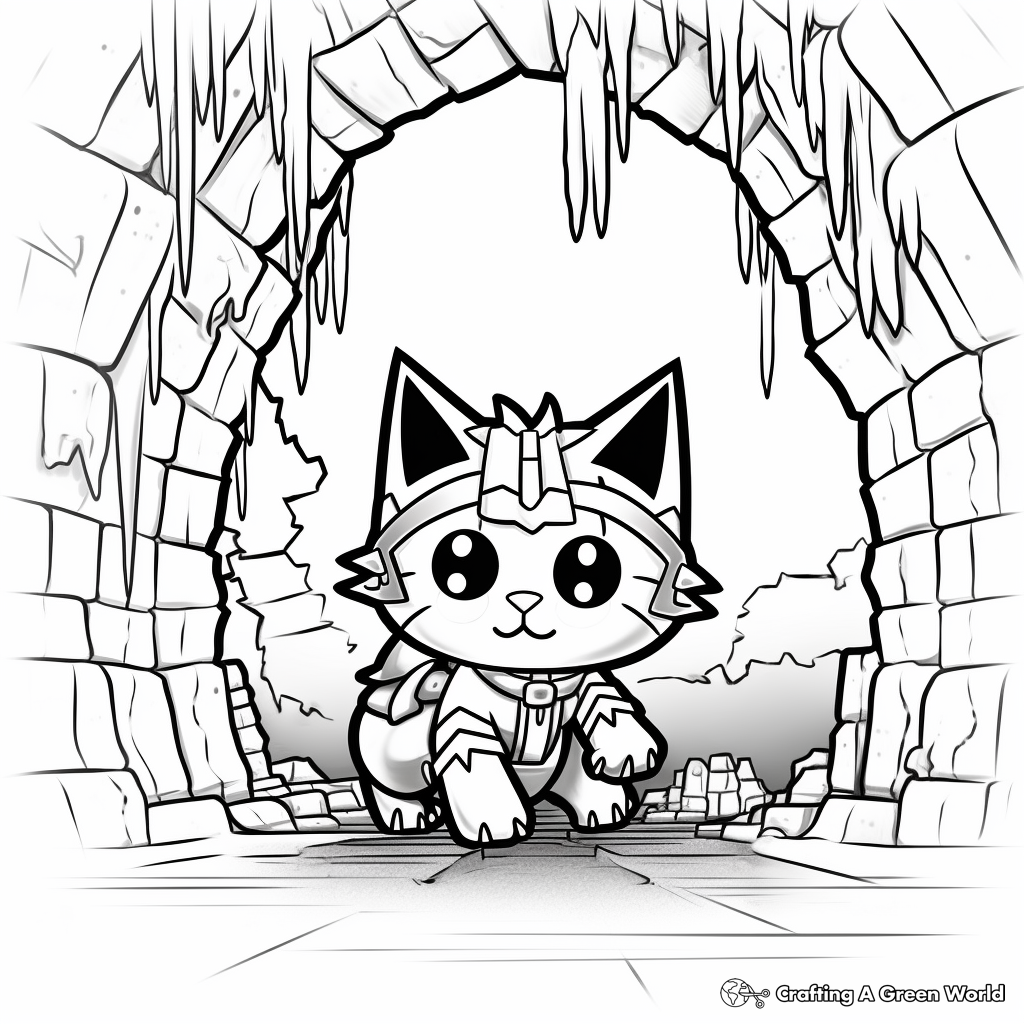 Minecraft Cat in Cave Spider-Scene Coloring Pages 3